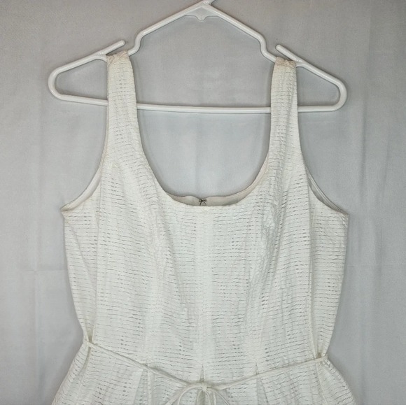 Pappagallo Women Natural White Seersucker Summer Dress Sz 10 Pockets - Picture 2 of 14